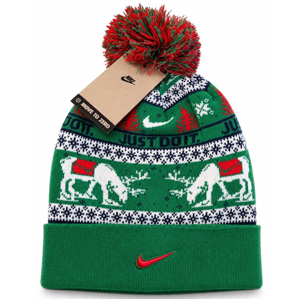 Nike Holiday Peak Winter Wonderland Fair Isle Beanie Green Red HV7024-324 NEW